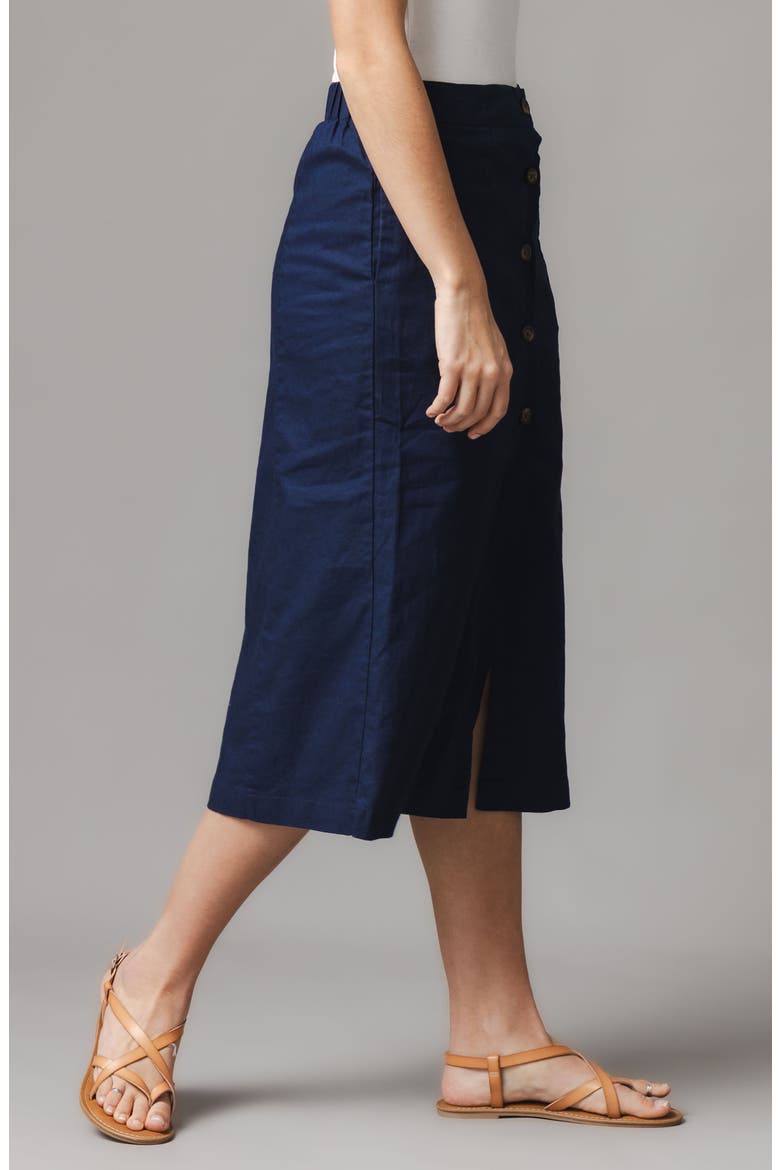 Linen Button Front Skirt, Alternate, color, Navy Linen