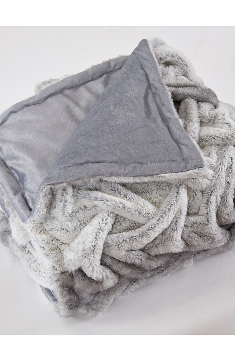 Modern Threads Faux Fur Braided Reversible Throw - Silver, Main, color,