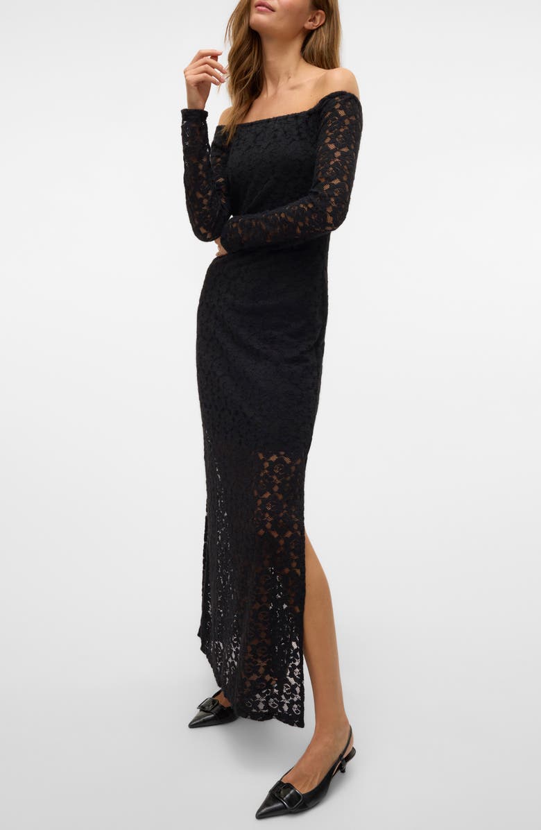 VERO MODA Riri Off the Shoulder Long Sleeve Lace Maxi Dress, Alternate, color, Black