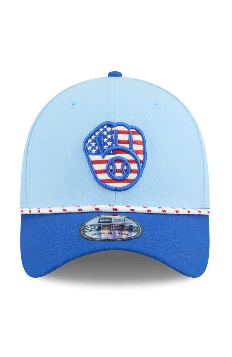New Era Men's New Era Light Blue/Blue Milwaukee Brewers 2025 Fourth of July 39THIRTY Flex Hat, Alternate, color, 