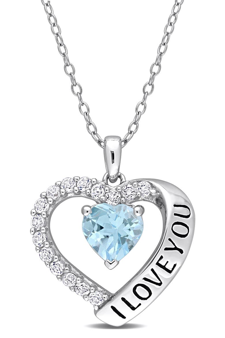 Sterling Silver Blue & White Topaz Heart Pendant Necklace, Main, color, BLUE