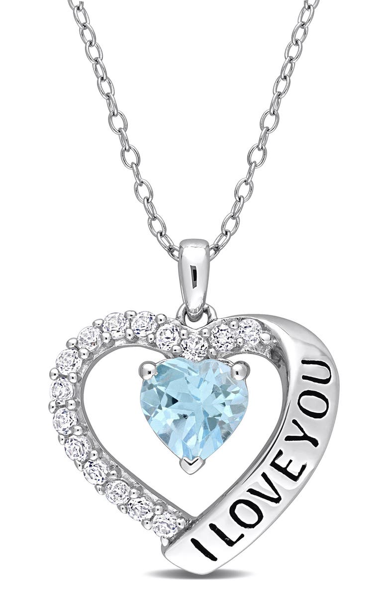 DELMAR Sterling Silver Blue & White Topaz Heart Pendant Necklace, Main, color, 