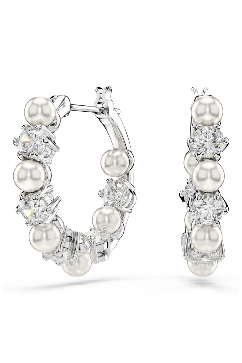 Matrix Crystal & Faux Pearl Hoop Earrings, Main, color, WHITE