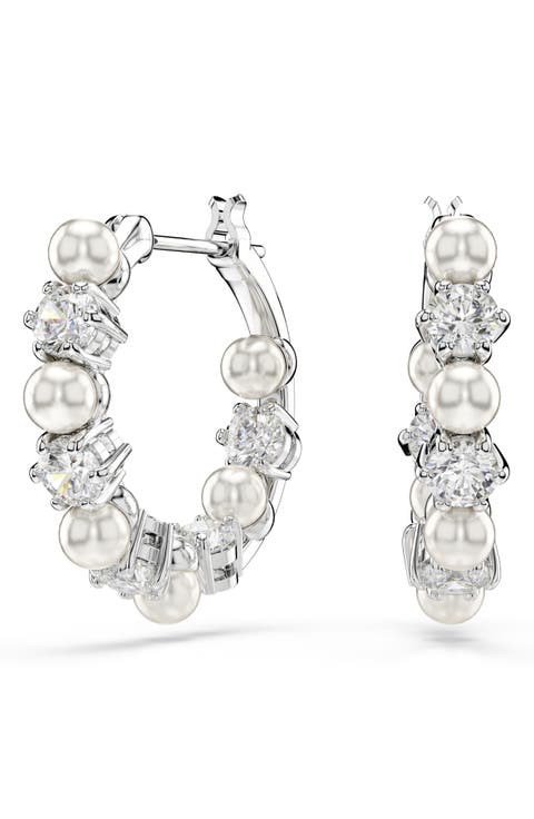 Matrix Crystal & Faux Pearl Hoop Earrings
