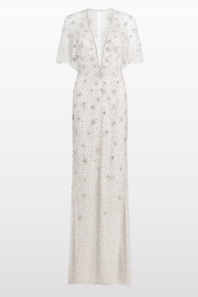 Sofie Crystal-Embellished Gown, Main, color, Platinum - Silver