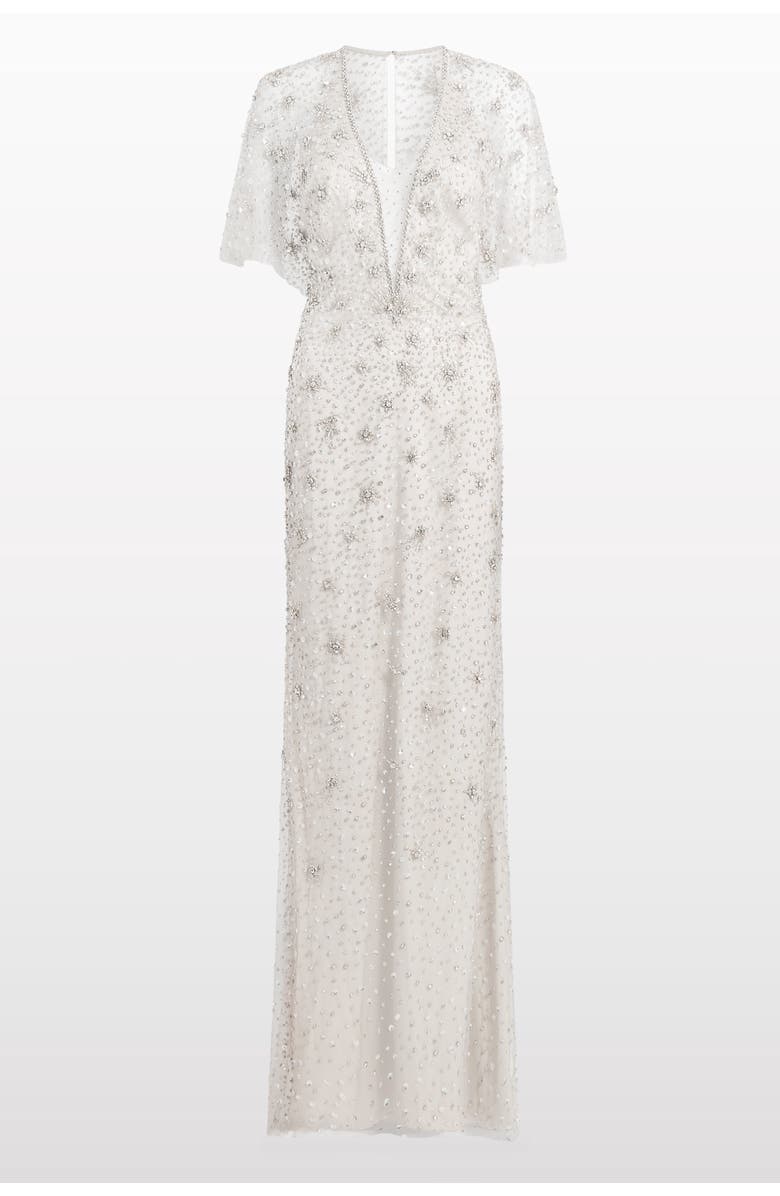 Jenny Packham Sofie Crystal-Embellished Gown, Main, color, Platinum - Silver