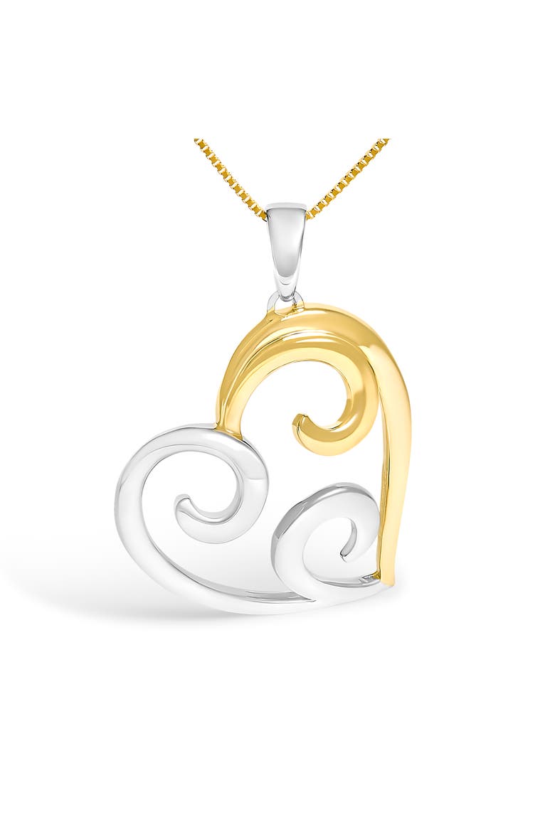 10K Yellow Gold Over Silver Open Heart with Swirls Box Chain Pendant Necklace, Alternate, color, Yellow
