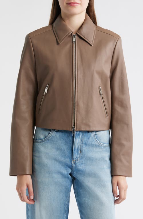 Hugo Boss Boss Salerena Lambskin Leather Jacket In Brown