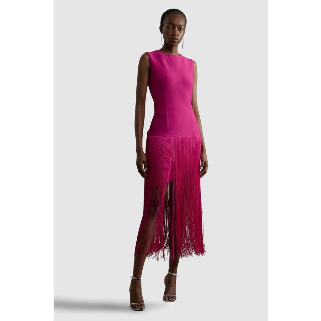 Karen Millen Tassel Hem Knitted Dress In Pink