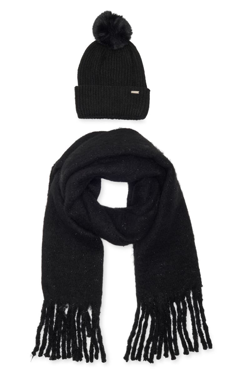 Steve Madden Black Scarf & Beanie Gift Set, Alternate, color, Black