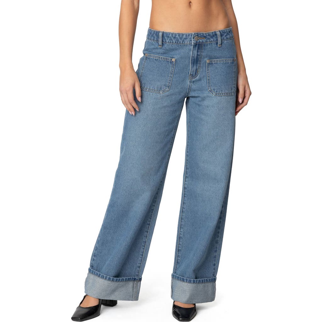 Edikted Madi Cuffed Wide Leg Jeans In Blue