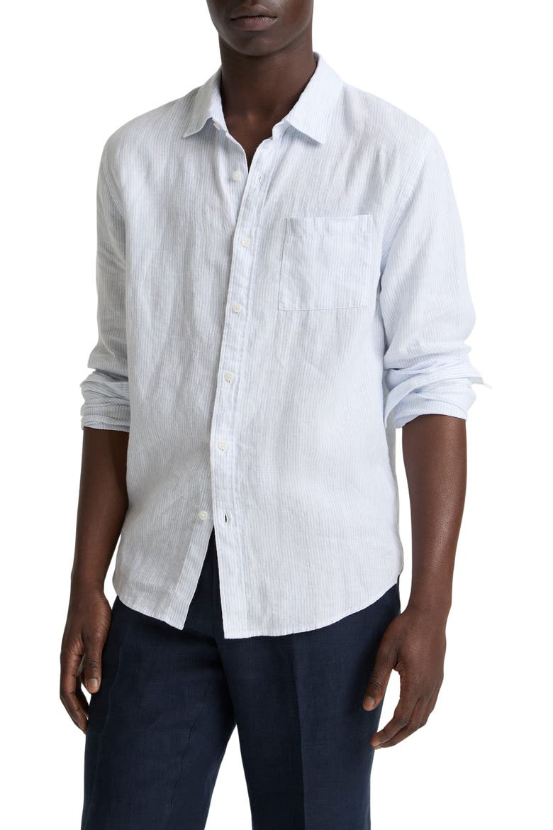 Tate Stripe Linen Button-Up Shirt, Main, color, OPTIC WHITE/ NOVO