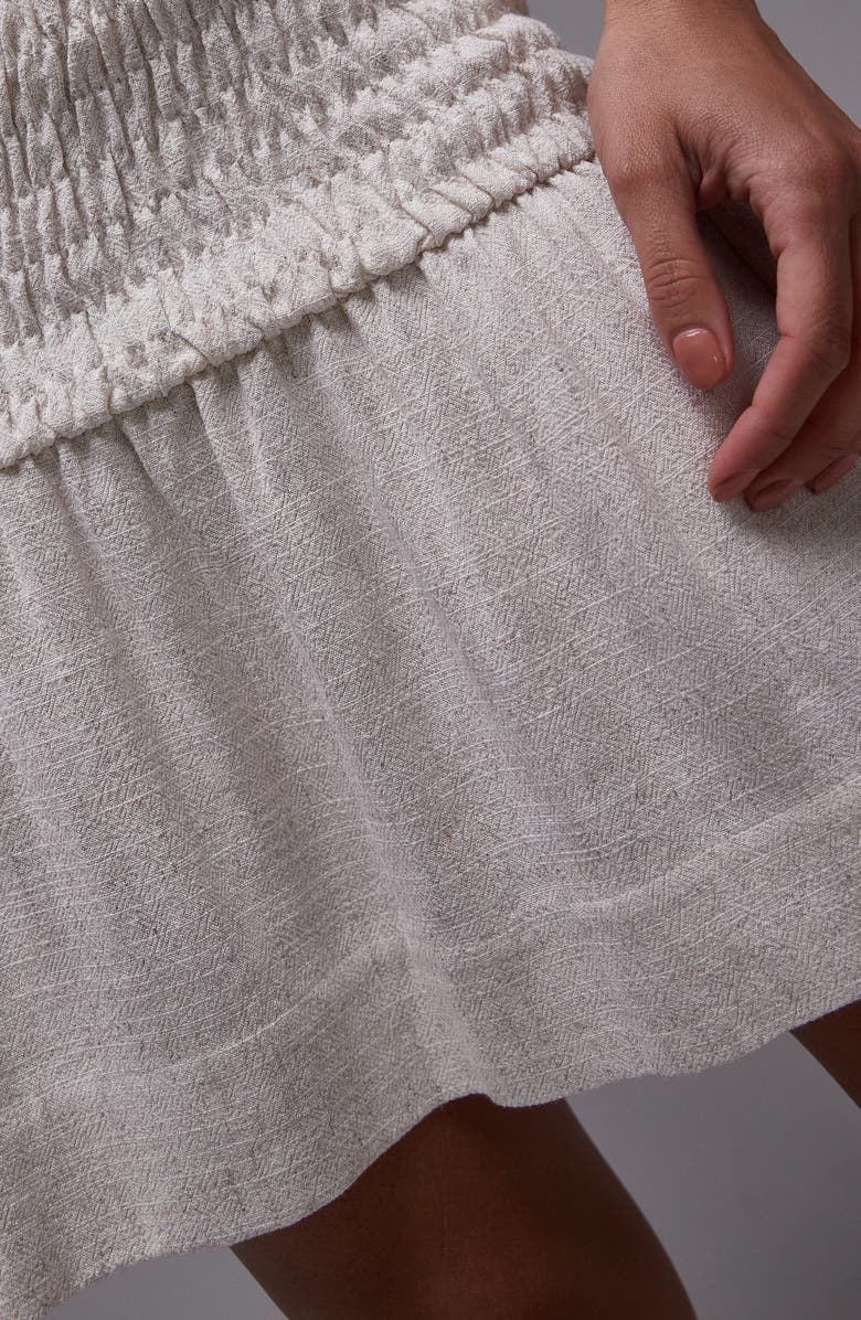 Topshop Smocked High Waist Miniskirt, Alternate, color, Beige