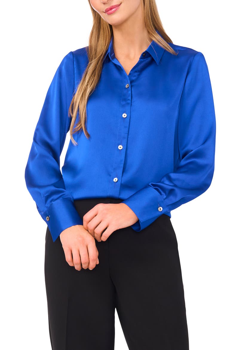 Charmeuse Button-Up Shirt, Main, color, OPULANT BLUE