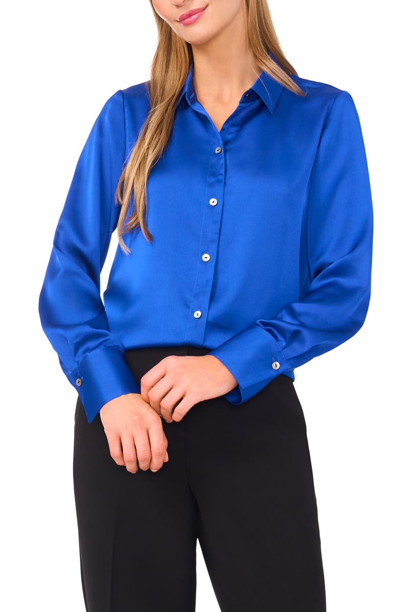 Halogen<sup>®</sup> Charmeuse Button-Up Shirt, Main, color, Opulant Blue