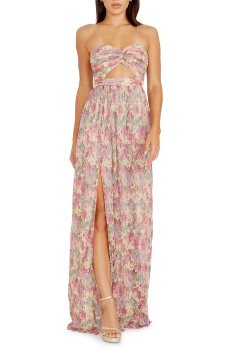 Angelique Floral Cutout Metallic Strapless Maxi Dress