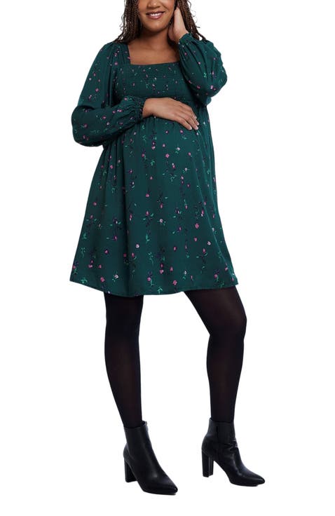 Smocked Babydoll Long Sleeve Mini Dress