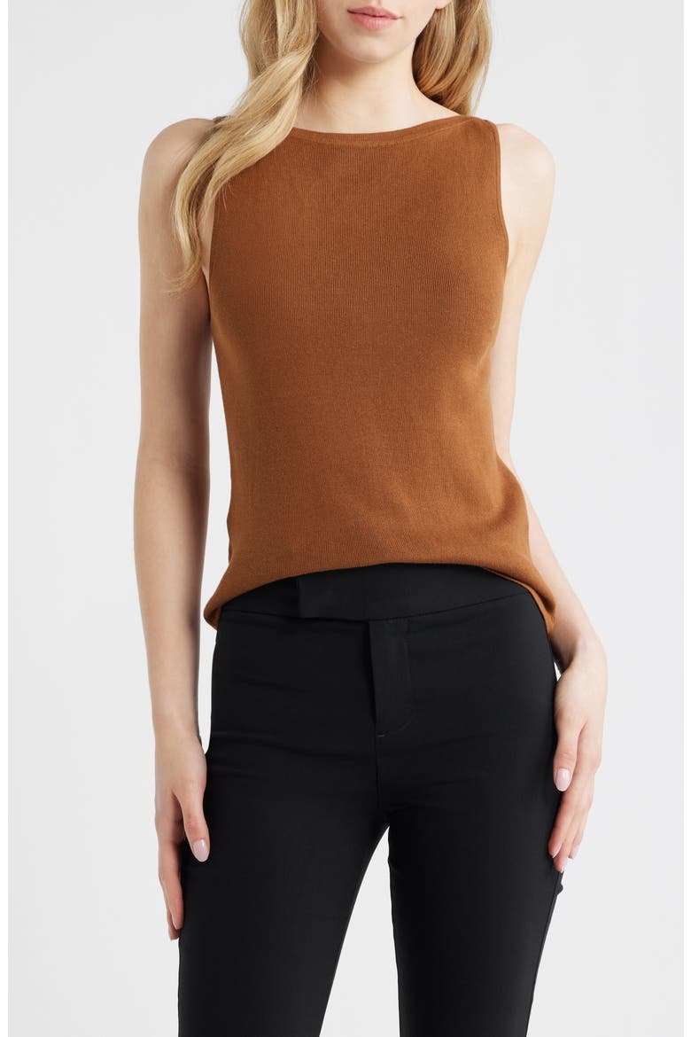 Suenyo Boat Neck Cotton Blend Top, Main, color, CARAMEL