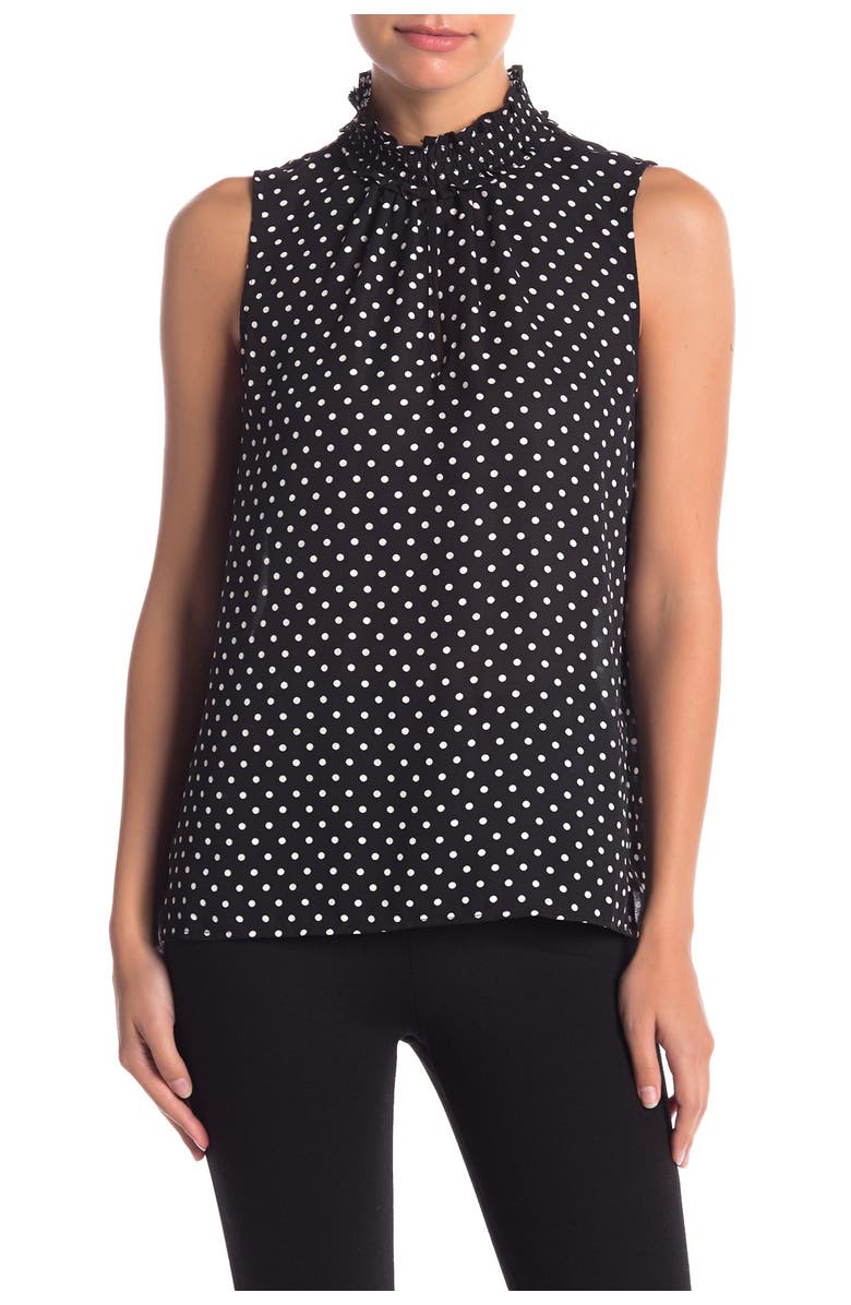 CeCe Refined Pin Dot Smock Neck Sleeveless Blouse, Main, color,