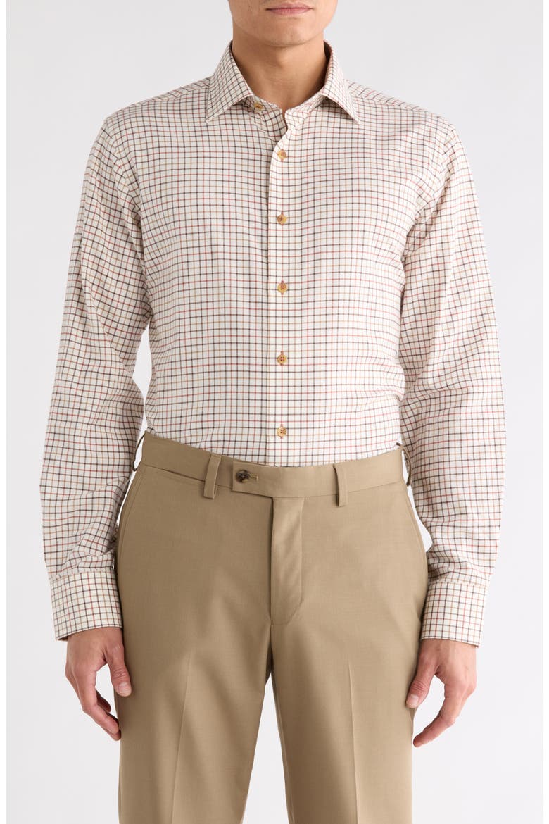 Trim Fit Small Windowpane Cotton Dress Shirt, Main, color, SAND