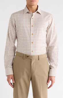 Lorenzo Uomo Trim Fit Small Windowpane Cotton Dress Shirt