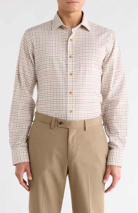 Lorenzo Uomo Trim Fit Small Windowpane Cotton Dress Shirt