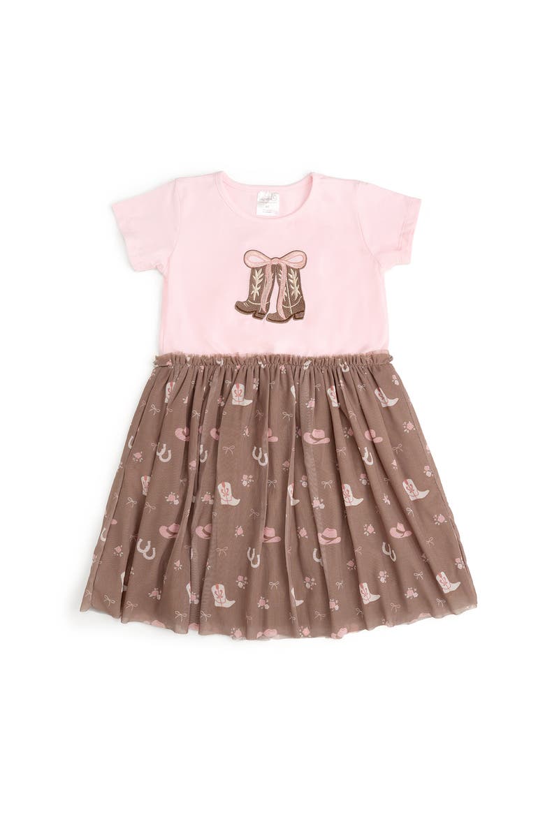 Howdy Darling Western Short Sleeve Tutu Dress, Main, color, Soft Pink