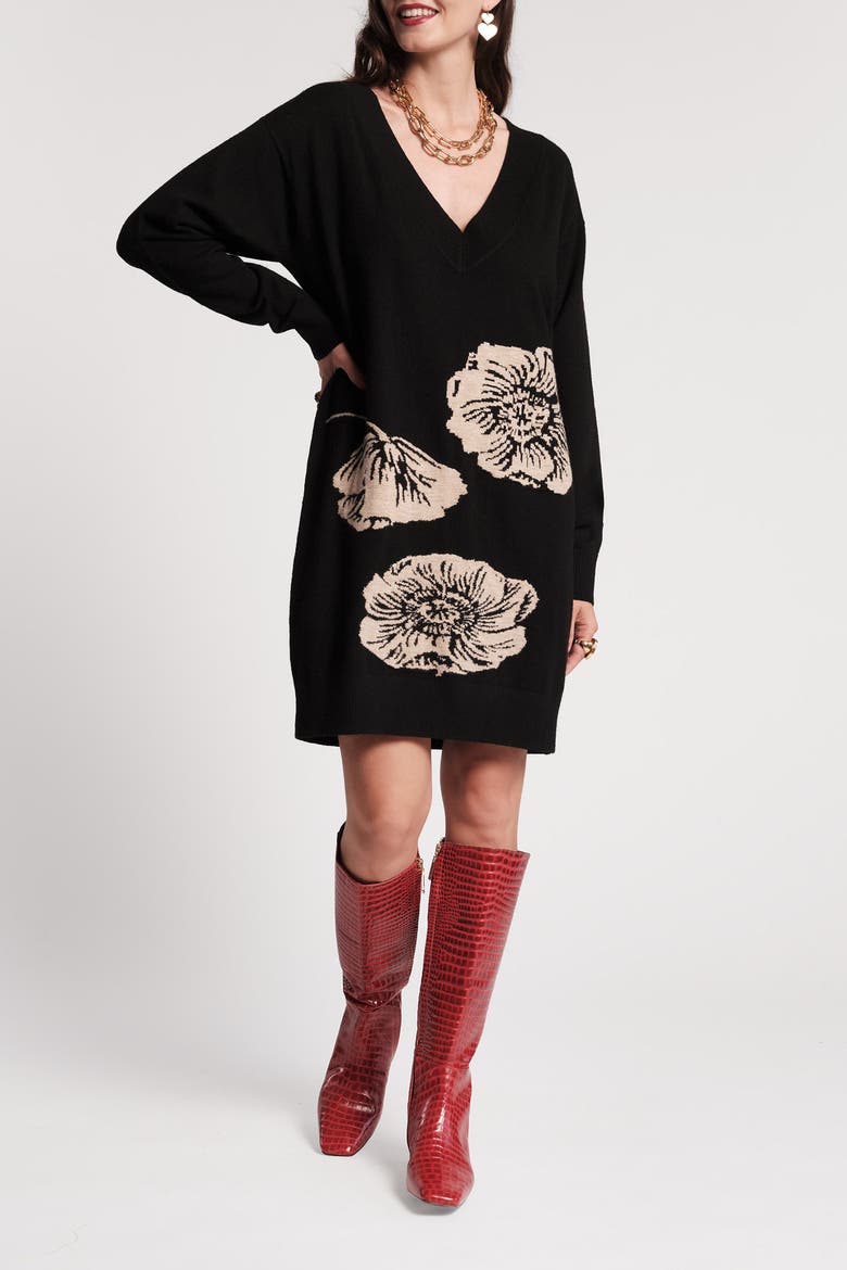 Skye V Neck Dress, Main, color, Black/Camel