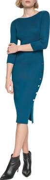 DKNY Boatneck Side Button Midi Dress