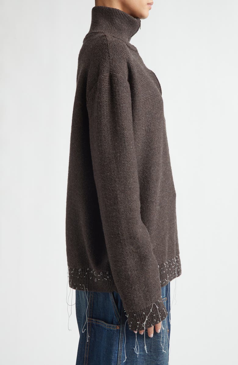 Maison Margiela Work in Progress Wool Blend Half Zip Sweater, Alternate, color, Brown