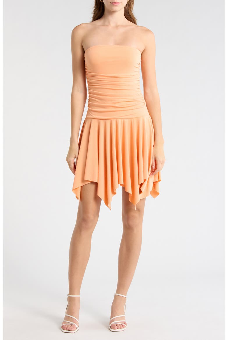 Ruched Strapless Drop Waist Dress, Main, color, PEACH COBBLER