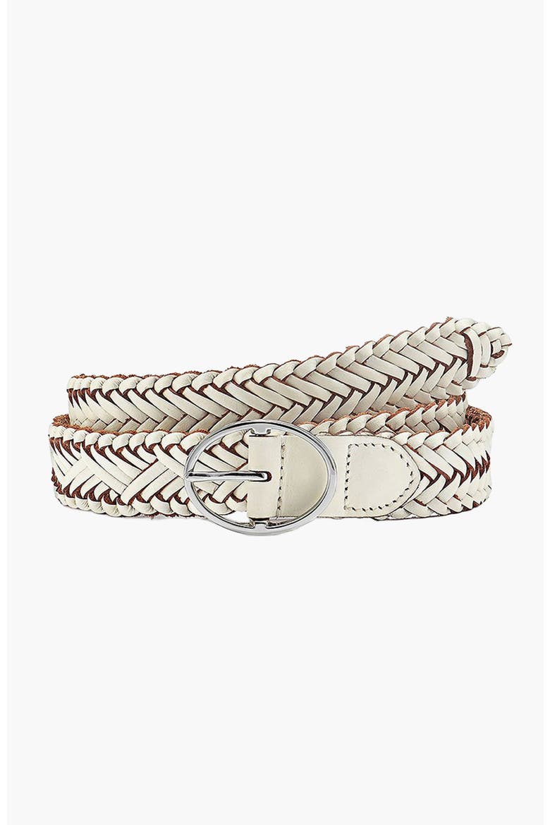 Women's Woven Leather Belt, Main, color, White