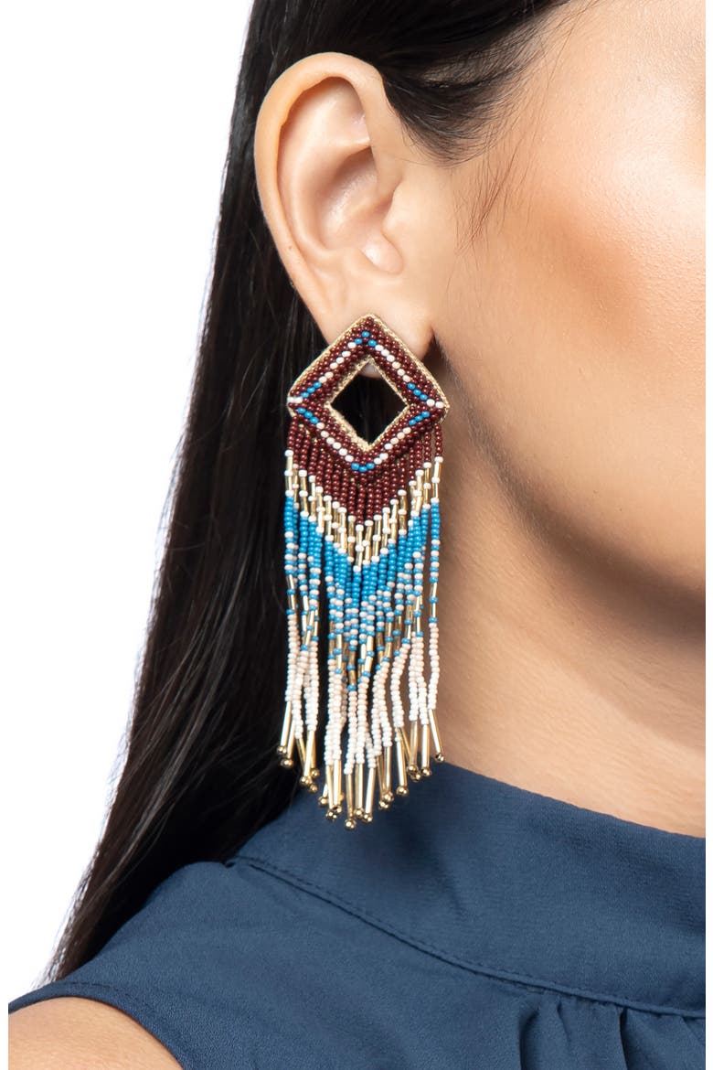 Reya Bead Fringe Drop Earrings, Alternate, color, MAROON