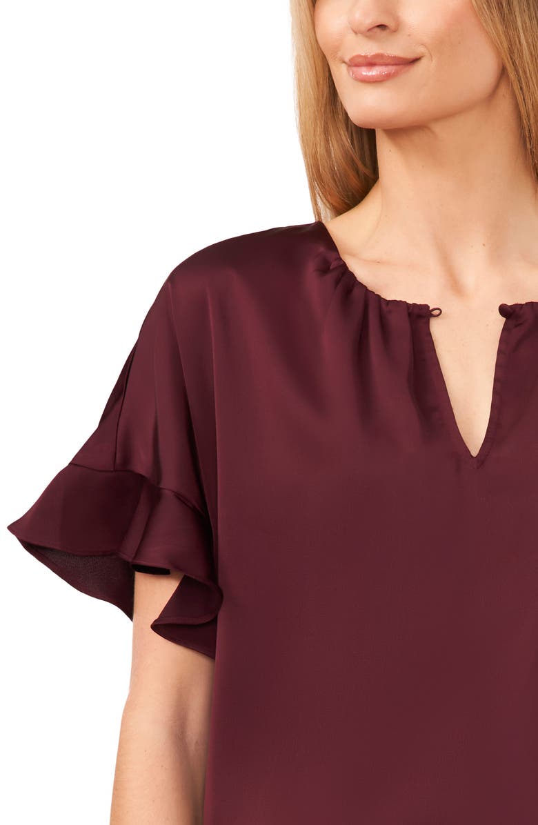 CeCe Flutter Sleeve Top, Alternate, color, Rich Cabernet