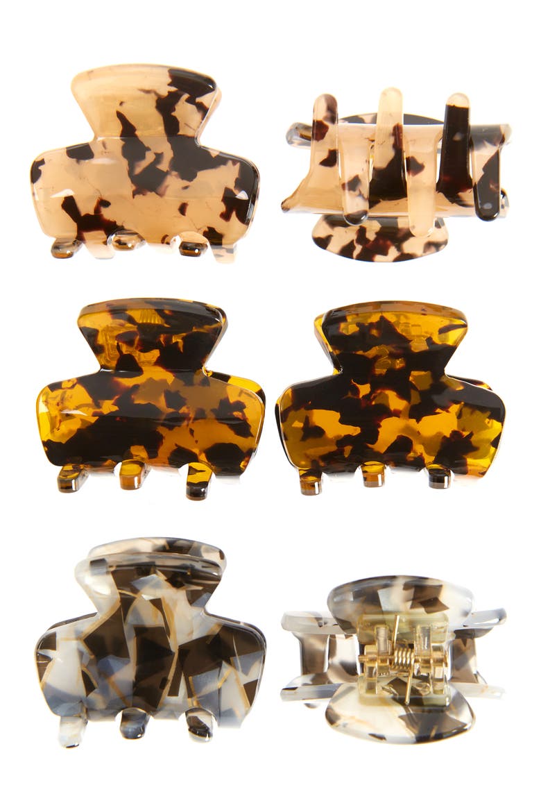 Assorted 6-Pack Resin Jaw Hair Clips, Main, color, BLACK TORT NEUTRAL