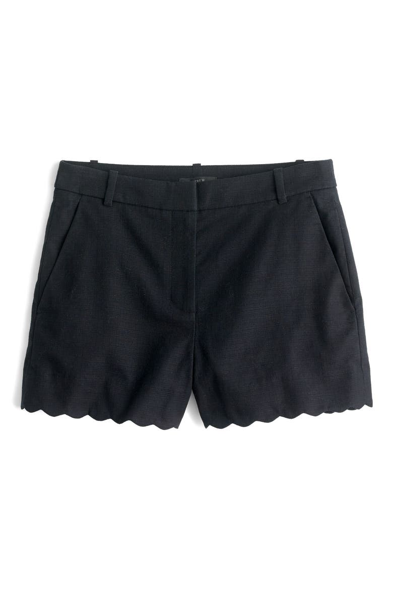 Fiesta Scallop Hem Stretch Cotton Shorts, Main, color, BLACK