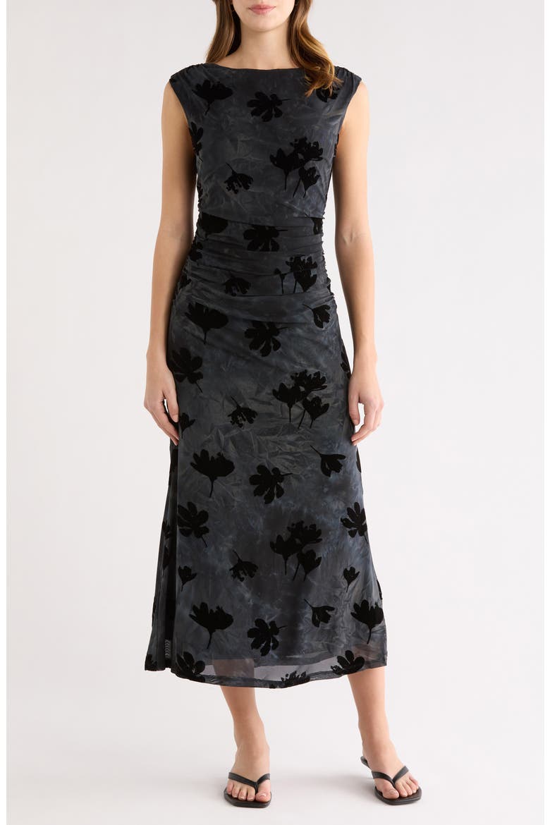 Tionne Burnout Midi Dress, Main, color, TEAL BLACK
