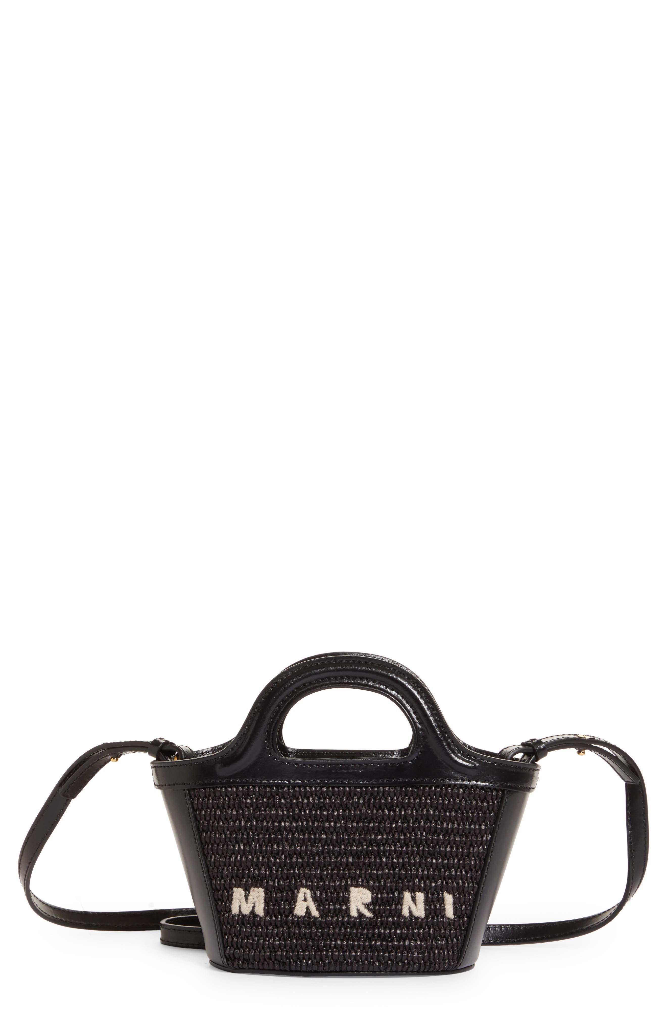 Marni Micro Tropicalia Logo Woven Top Handle Bag, Main, color, Black