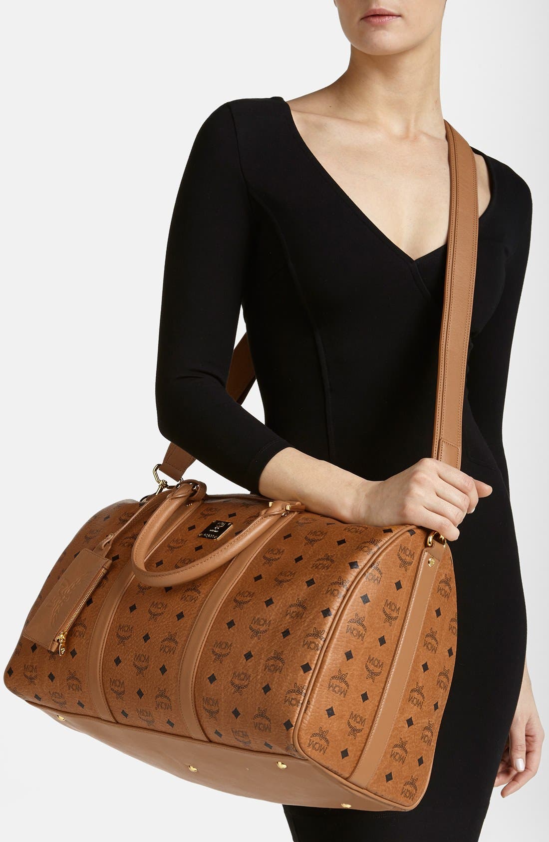 'Large Heritage' Coated Canvas Weekend Duffel Bag, Alternate, color, COGNAC