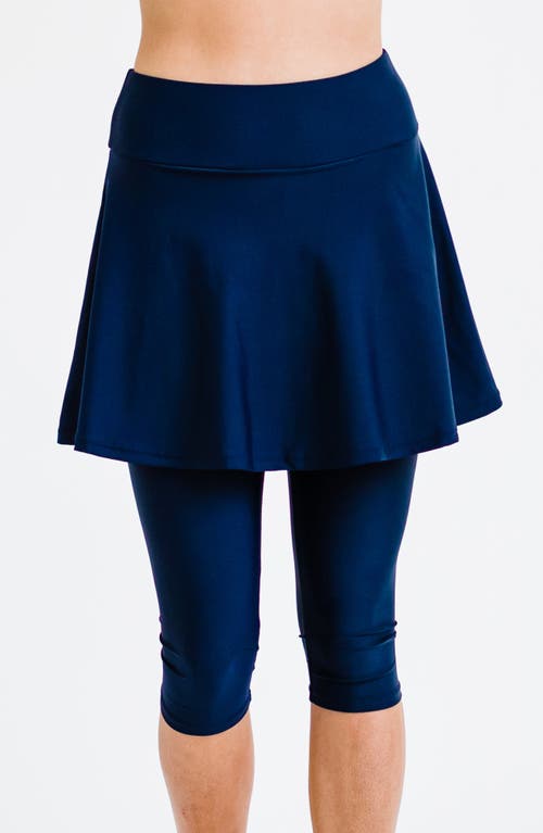 Calypsa Flared Swim Skort With Capri Leggings In Blue