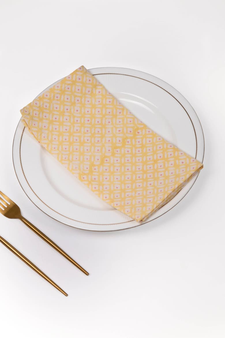 Sunwashed Geometric Block Print Napkins Set of 4, Alternate, color, Yellow
