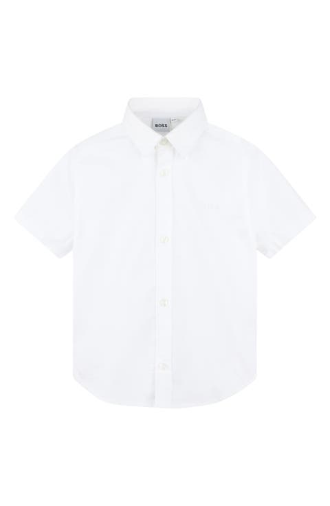 Solid Short Sleeve Cotton Button-Up Shirt (Big Kid)