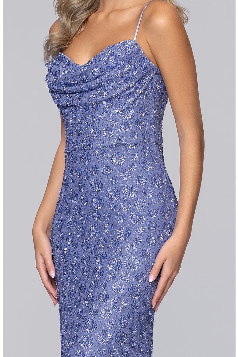 Drape Sequin Sleeveless Gown, Alternate, color, PERIWINKLE