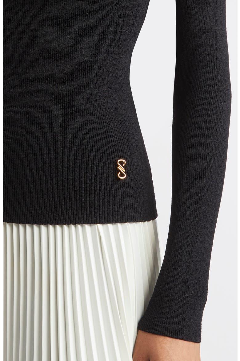 Fox Longline Logo Rib Turtleneck Top, Alternate, color, BLACK
