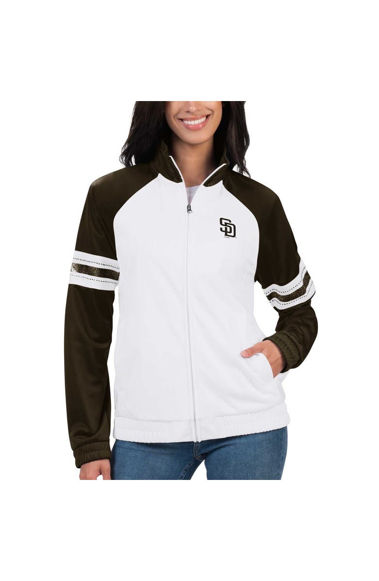 G-III 4HER BY CARL BANKS Women's G-III 4Her by Carl Banks White San Diego Padres Show Up Raglan Full-Zip Track Jacket, Alternate, color, 