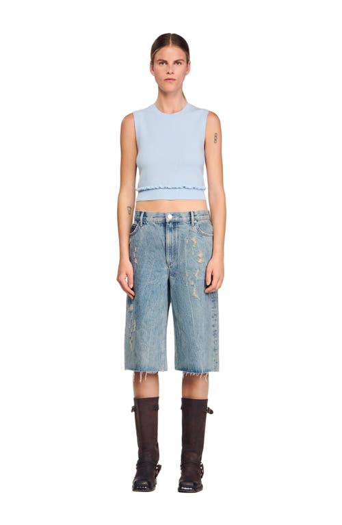 Sandro Ruffled Cropped Sweater In Blue