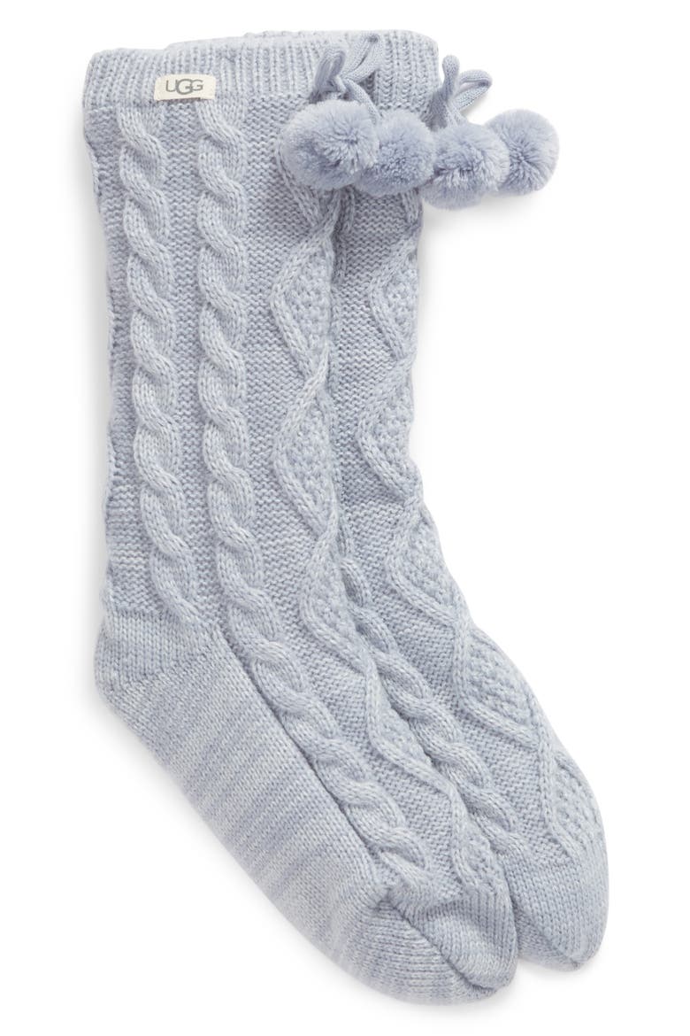 Pompom Fleece Lined Socks, Main, color, FRESH AIR