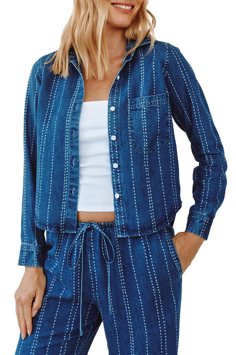 Indigo Stripe Crop Tencel™ Button-Up Shirt, Main, color, INDIGO STRIPE