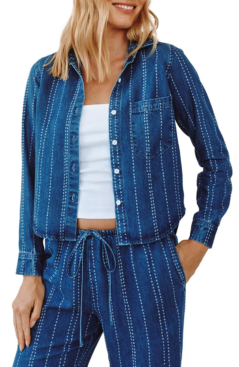Bella Dahl Indigo Stripe Crop Tencel<sup>™</sup> Button-Up Shirt, Main, color, 