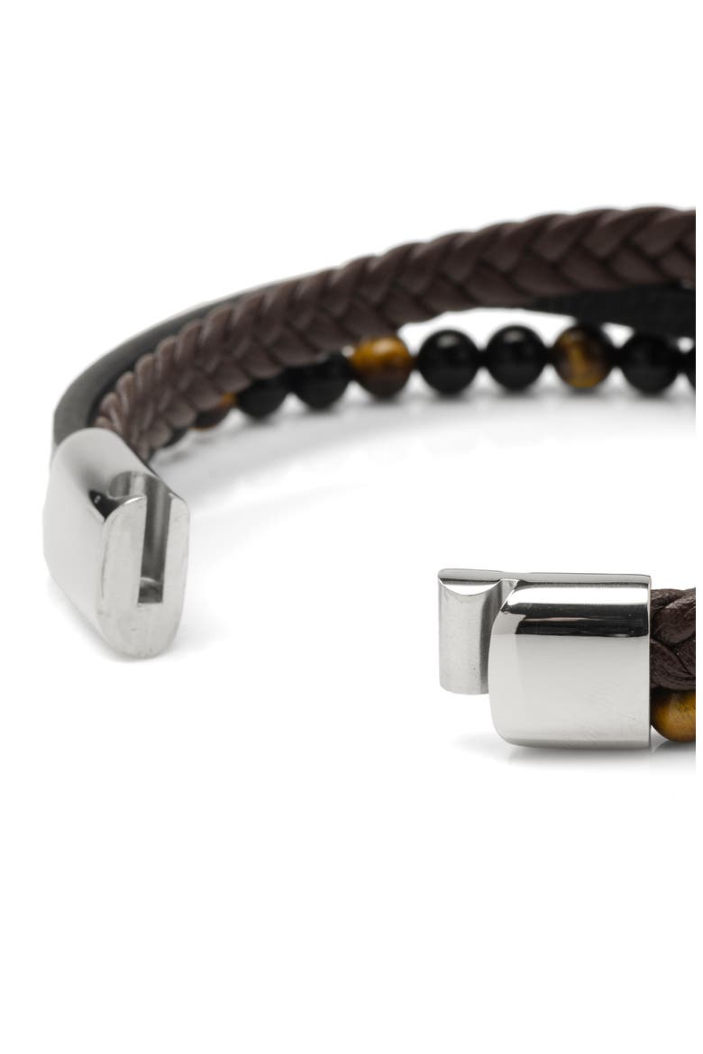 Men's Tiger's Eye & Leather Bracelet, Alternate, color, BROWN